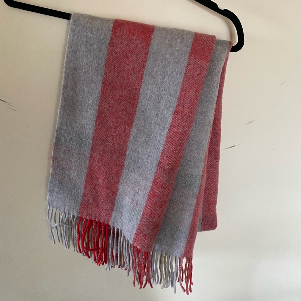 Red and Gray Striped Scarf Plaid Wool Blend J. Crew New without Tags Wrap